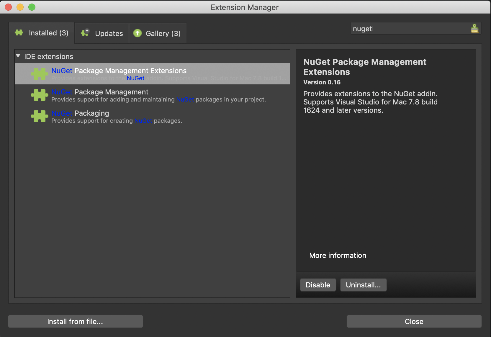 visual studio community for mac install package